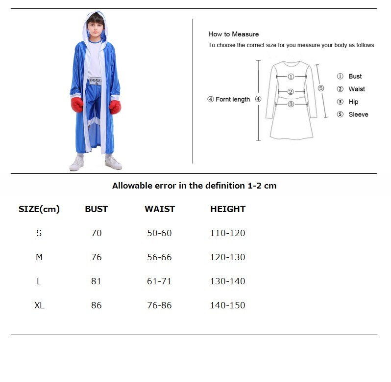 Child Blue Red Boxer Costume Halloween Boxer Boy Costume Boxing Match Children Uniforms