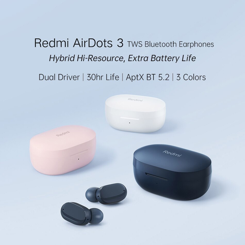 Xiaomi-auriculares Redmi AirDots 3, auriculares híbridos HD TWS, auriculares TWSEJ08LS 30h Life con funda, Solo 7h, Bluetooth 5,2, AptX, detección de baja latencia