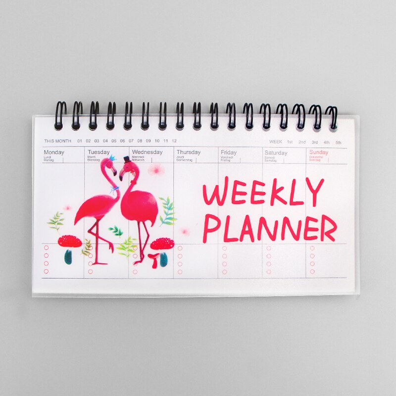 Kawaii coil book ugentlig planlægning bærbare studerende skriver notesblok, tidsplan bog dag planlæggere kontor arbejder dagsorden: Lyserød