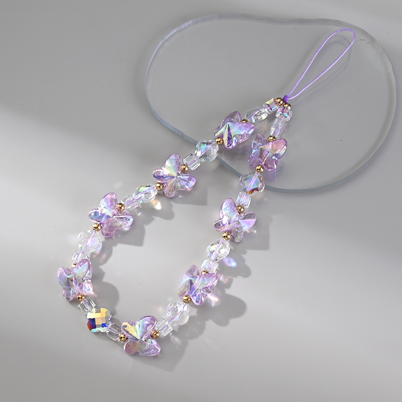 Women Girl Acrylic Mobile Phone Chain Transparent Sweet Butterfly Telephone Hanging Cord Anti Cellphone Lanyard Jewelry: PURPLE