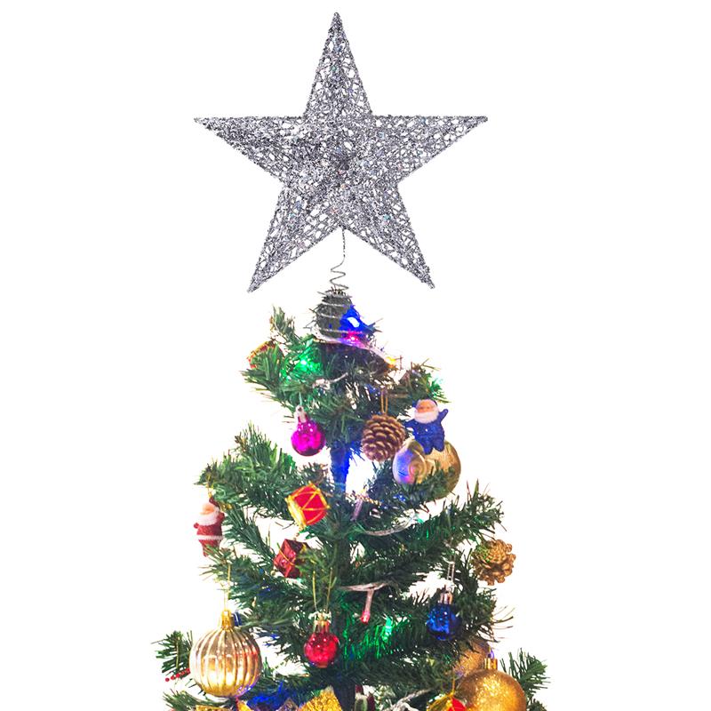 Nicexmas 20Cm Zilveren Ster Boom Topper Prachtige Shimmery Ster Kerstboom Topper Kerstboom Decoratie 5 Point Star