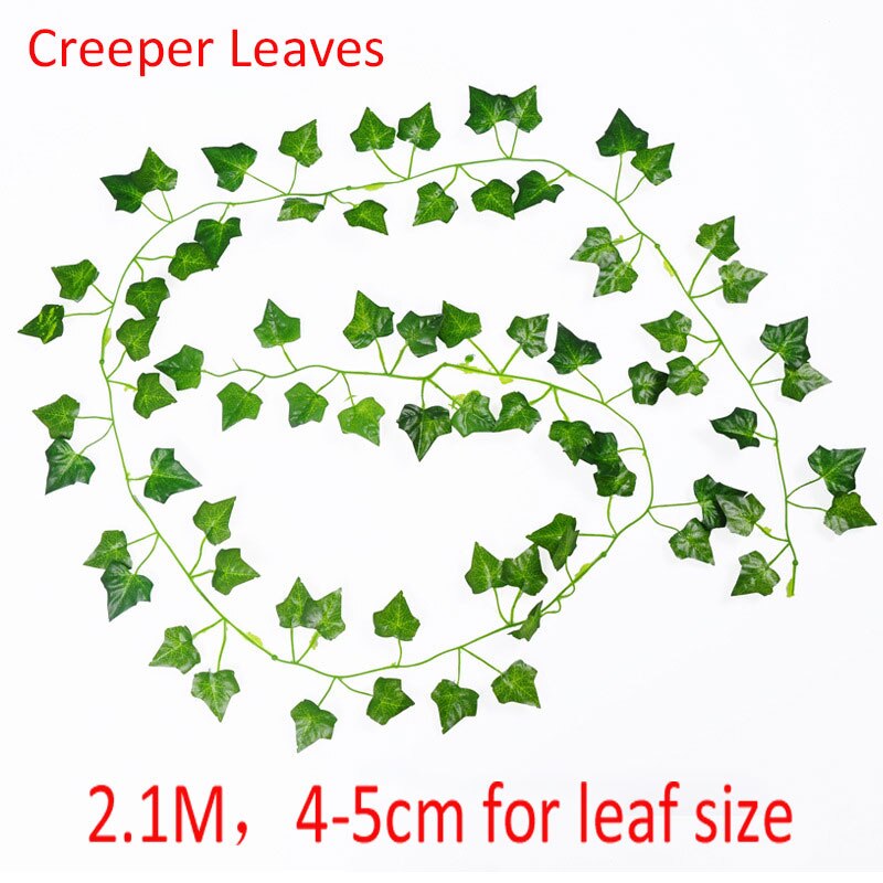 Enredadera de plantas artificiales de 200cm, hoja verde, hiedra, vid para decoración del hogar y boda, guirnalda colgante diy, flores artificiales: Creeper Leaves