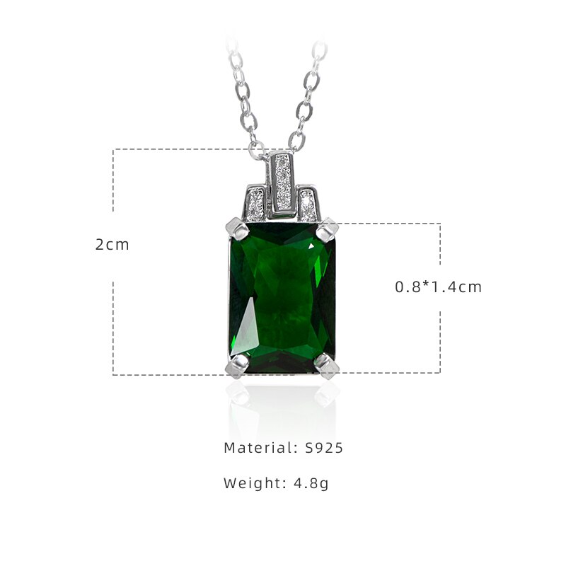 JoiasHome 925 Sterling Silver Necklace for Women 8*14mm Emerald Square Pendant 45cm Clavicle Chain Female Wedding Dinner