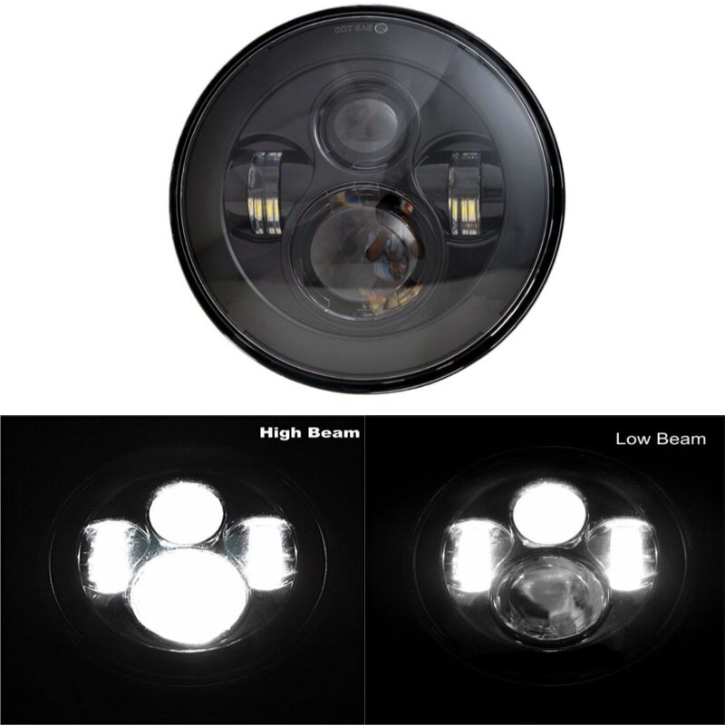 7Inch Ronde Led Koplampen + 4.5Inch Fog Passeren Lichten En Adapter Ring Voor Harley Touring Electra Glide Road king Street Glide: 1PC Black Headlight