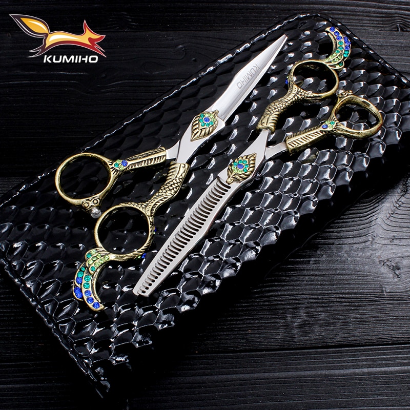 KUMIHO 6&quot; hair scissors with phoenix handle Japan Hitachi 440C stainless hairdressing scissors with fancy handle