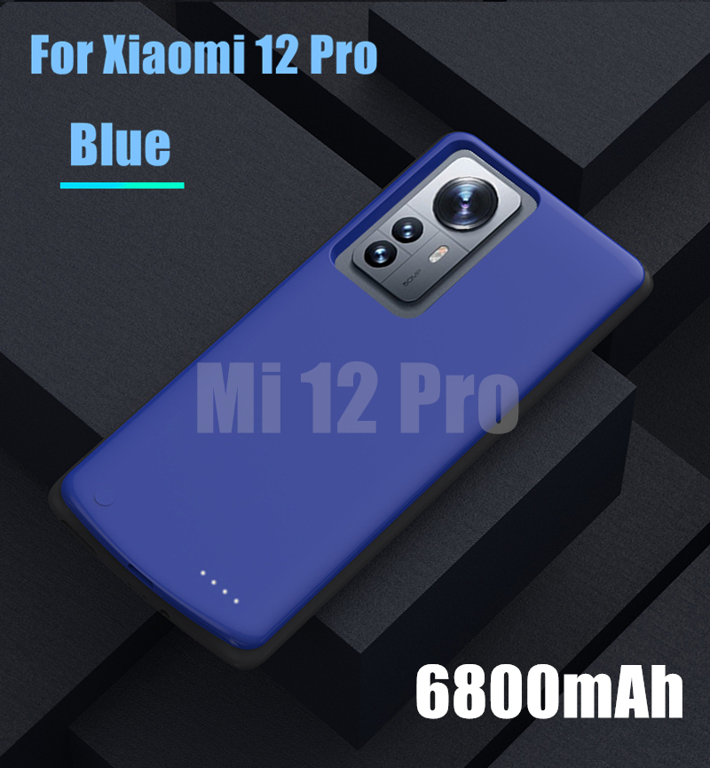 Externe Batterij Oplader Cover Voor Xiaomi Mi 12 Pro 12X Batterij Gevallen 6800Mah Power Bank Opladen Cover Voor Xiaomi 12 Power Case: Mi 12 Pro Blue