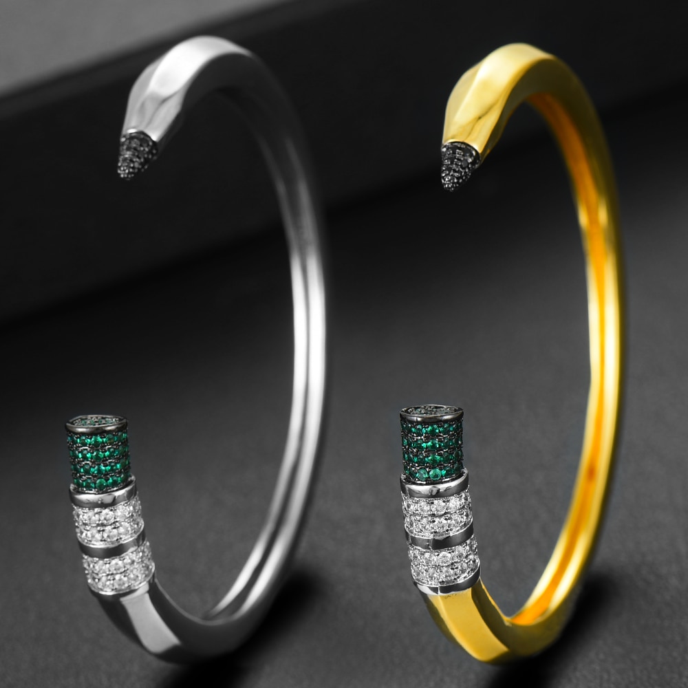 Godki Trendy Potlood Ontwerpen Bangle Manchet Voor Vrouwen Bruiloft Volledige Kubieke Zirkoon Crystal Cz Dubai Zilver Kleur Party Armband