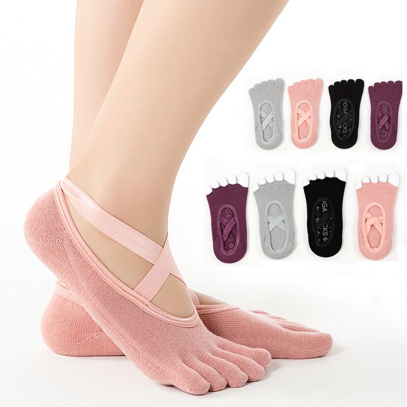 Lot 3 Paires Chaussettes Antidérapantes Yoga - Semelle Grip PVC, Coton, Taille Unique Femme