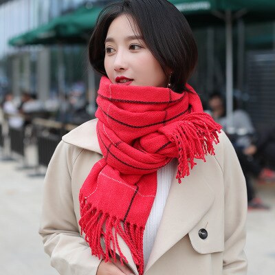 Strikket efterår vinter kvindelig koreansk varmt tørklæde kvinder piger sød kvast tørklæde uld flash tørklæde vildt sjal: Rød