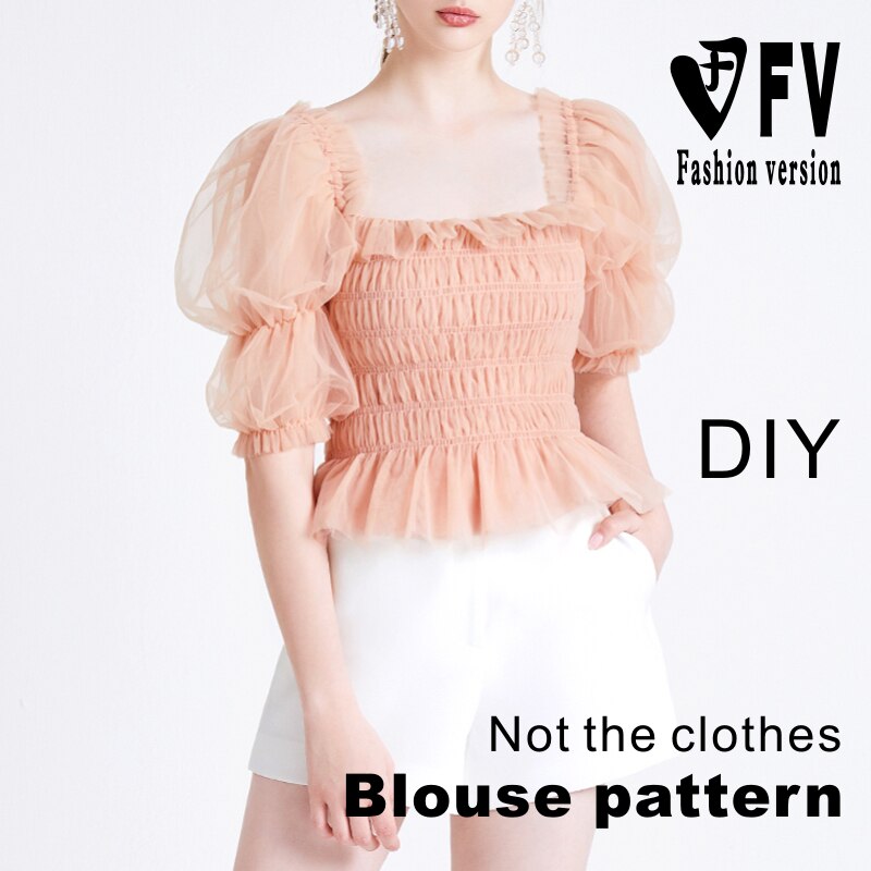 Camisa de manga farol elástica y ajustada para mujer, de costura, dibujo, patrón de ropa, BCY-141, 1:1