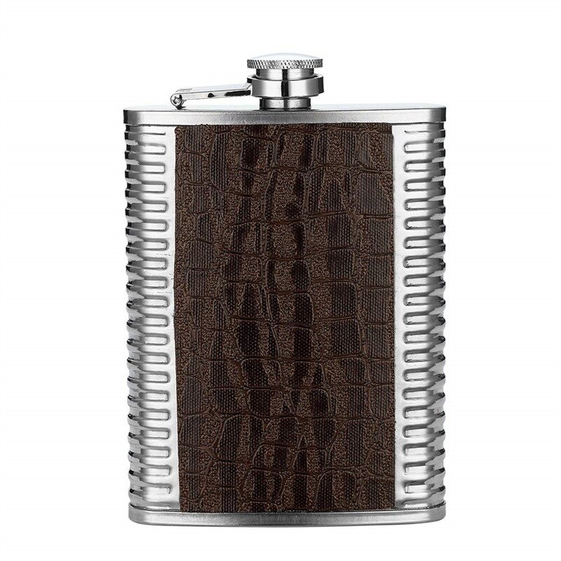 Mini bouteille de Whisky 8oz sans Bpa, Flagon de Vodka, flacon de hanche d&#39;alcool en acier inoxydable 18/8, ensemble de boîte en cuir Pu: single brown