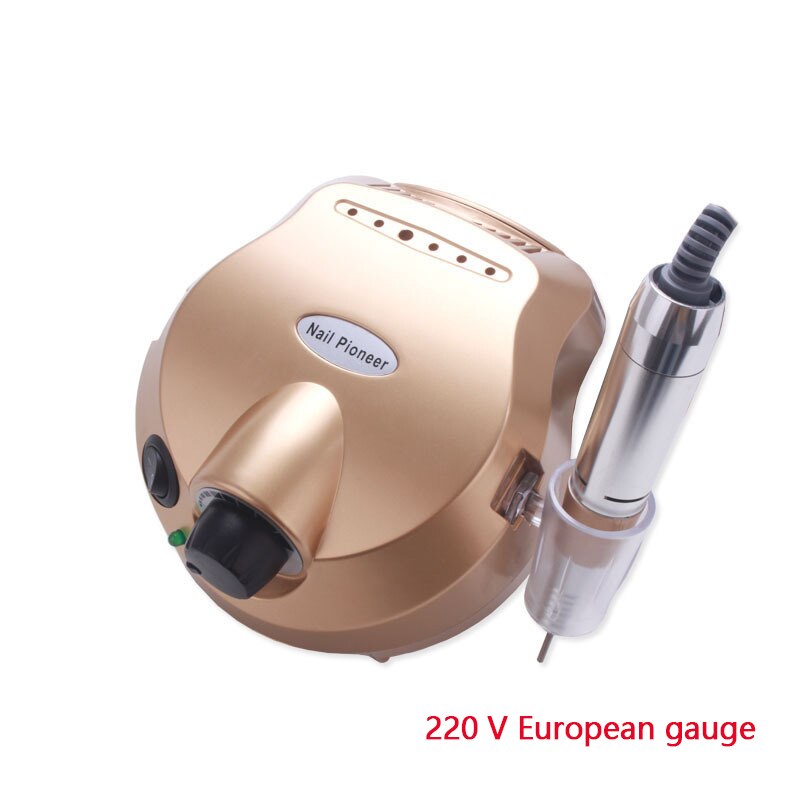 25000 RPM Electric Nail Drill Machine Manicure Nail Drill Bits Set Pedicure Sanding Equipment Miling Cutter File Left Hand Tool: Golden EU Plug