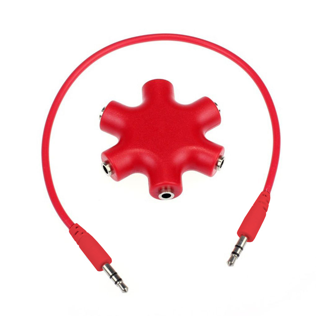 Mix Colors 3.5mm Snowflake Shape 5 Way Stereo Audio Splitter Jack Earphone Headphone Adapter: Red