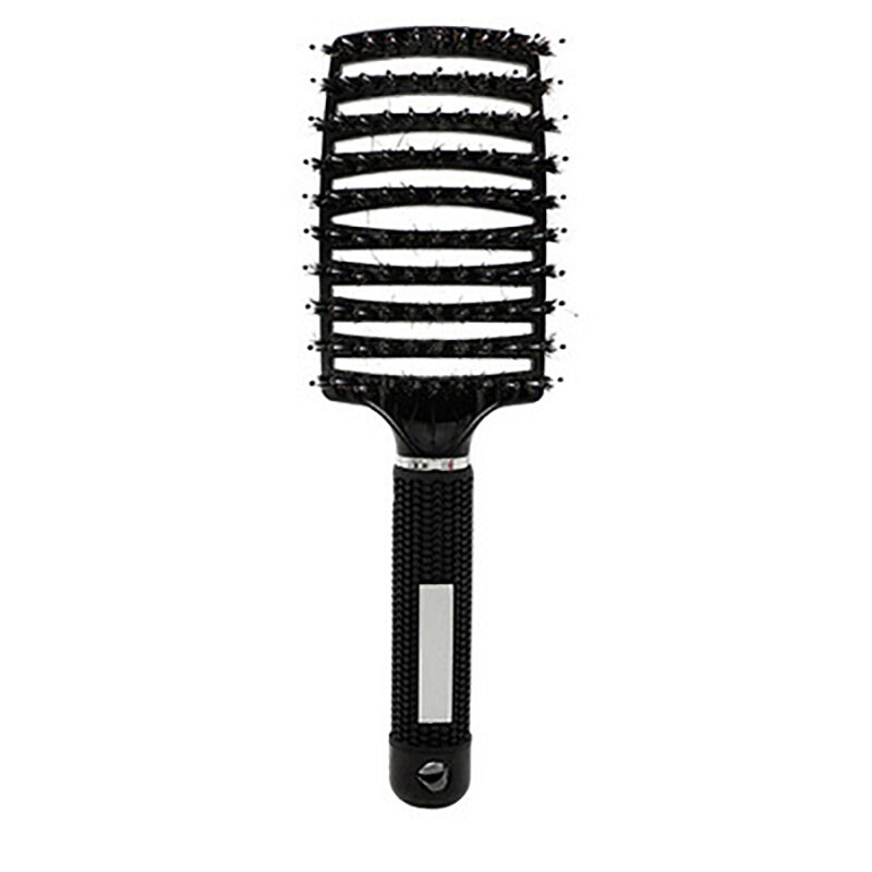 1Pcs Nylon Hair Brush Scalp Massage Comb Wet Curly Hair Care Bristle Anti-static Hairdressing Nylon Comb Wide Tooth Curved Comb: black with bristle