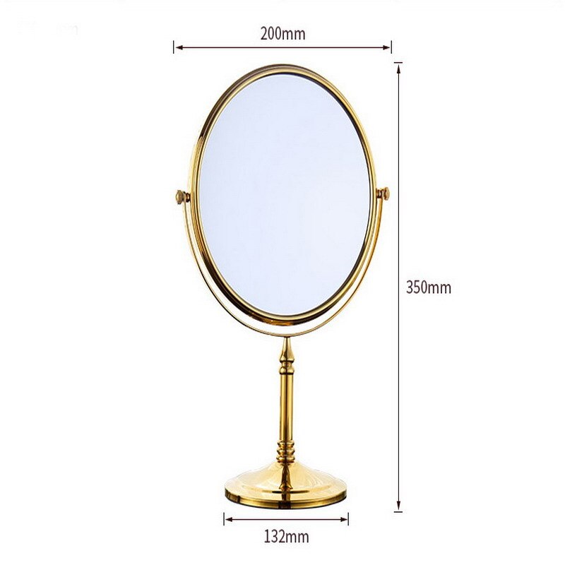 Luxury Golden Brass Makeup Mirror 8 inch Round Dual Sided Mirror 360-Degree Rotating Stand Vanity Magnifier Mirror