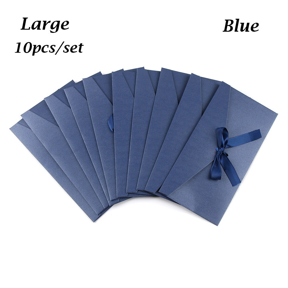 12 färger 10 st/set kuvert pärlemorskimrande papper rosett tjocka band retro färg brevpapper bröllop inbjudna: Stor blå