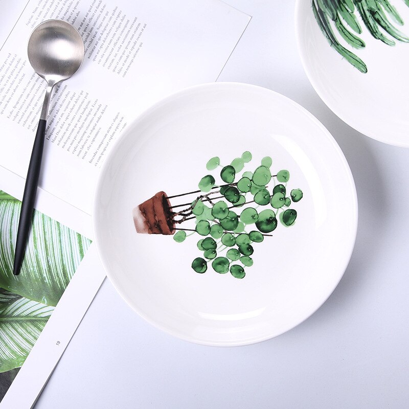 Nordisk stil planter mønster middag tallerkener hjem indretning mad retter ins bordservice keramisk blad plade hjem frugt skål