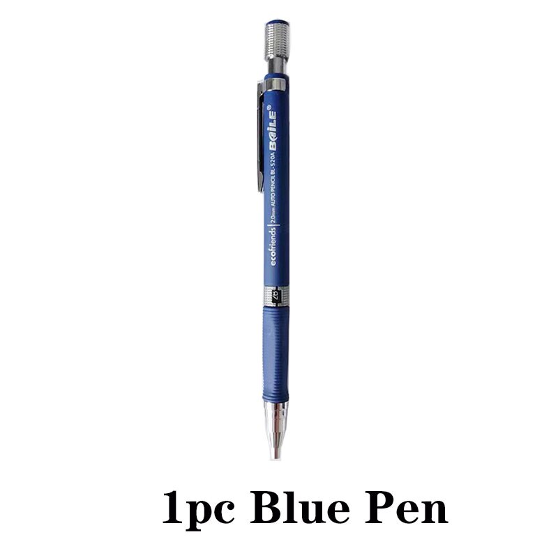 Student Office 2.0 Mechanical Pencil Triangular Non-slip Grip 12 Color Pencil Lead Drawing With Sharpener: 1pc blue pen