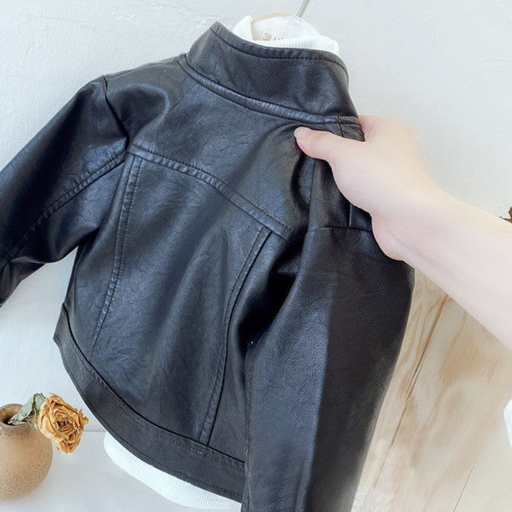 Halilo Jongens Pu Lederen Jassen Zwart Kleur Lente Herfst Terug Naar School Boutique Kinderkleding