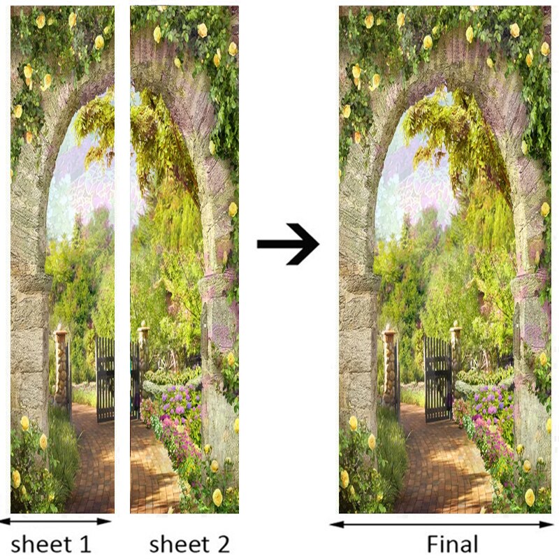 European Style Stone Pillar Garden View Door Sticker Living Room Restaurant Decor Wallpaper PVC Self-Adhesive Stickers