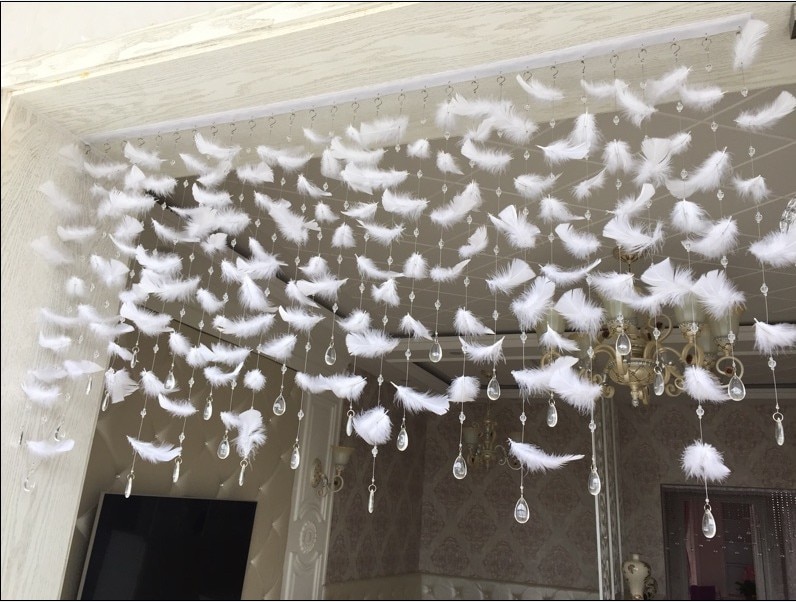 Rideau de séparation en perles de cristal, produit fini, rideau de décoration pour l'entrée, rideau en plumes de perles