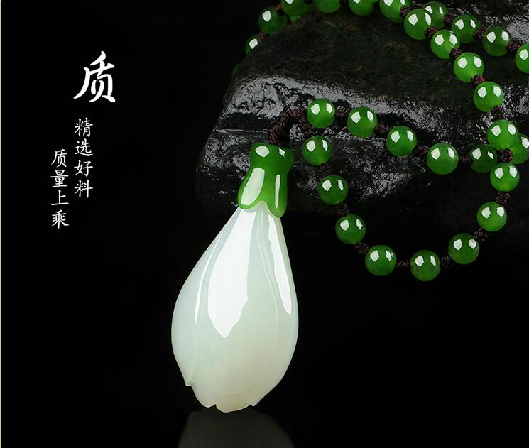 Xinjiang-colgante de flor de magnolia blanca, jade natural, cadena de suéter, collar de jade