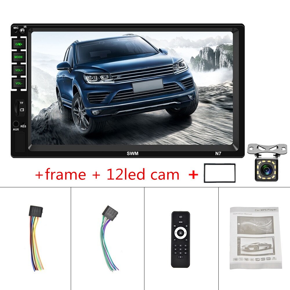 Autoradio 7" Double 2 DIN Head Unit Car Stereo MP5 Player Touch Screen Radio FM/USB/AUX: frame and 12led cam