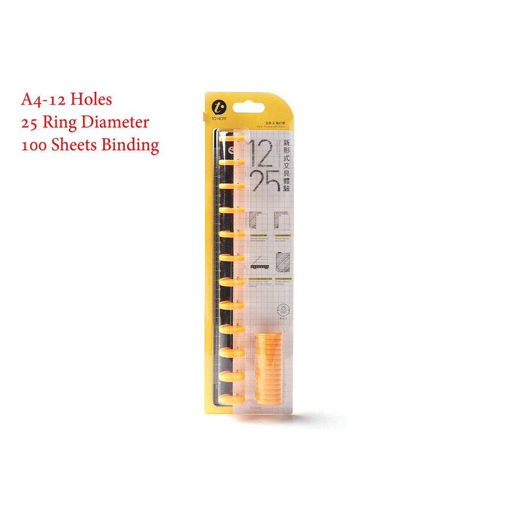 KW-trio Disc Binding Ring Ruler Fixture Accessories DIY T-Mushroom Hole Loose Notebook Notepad Binder Office Home School: A4-12 Holes 25mm Y