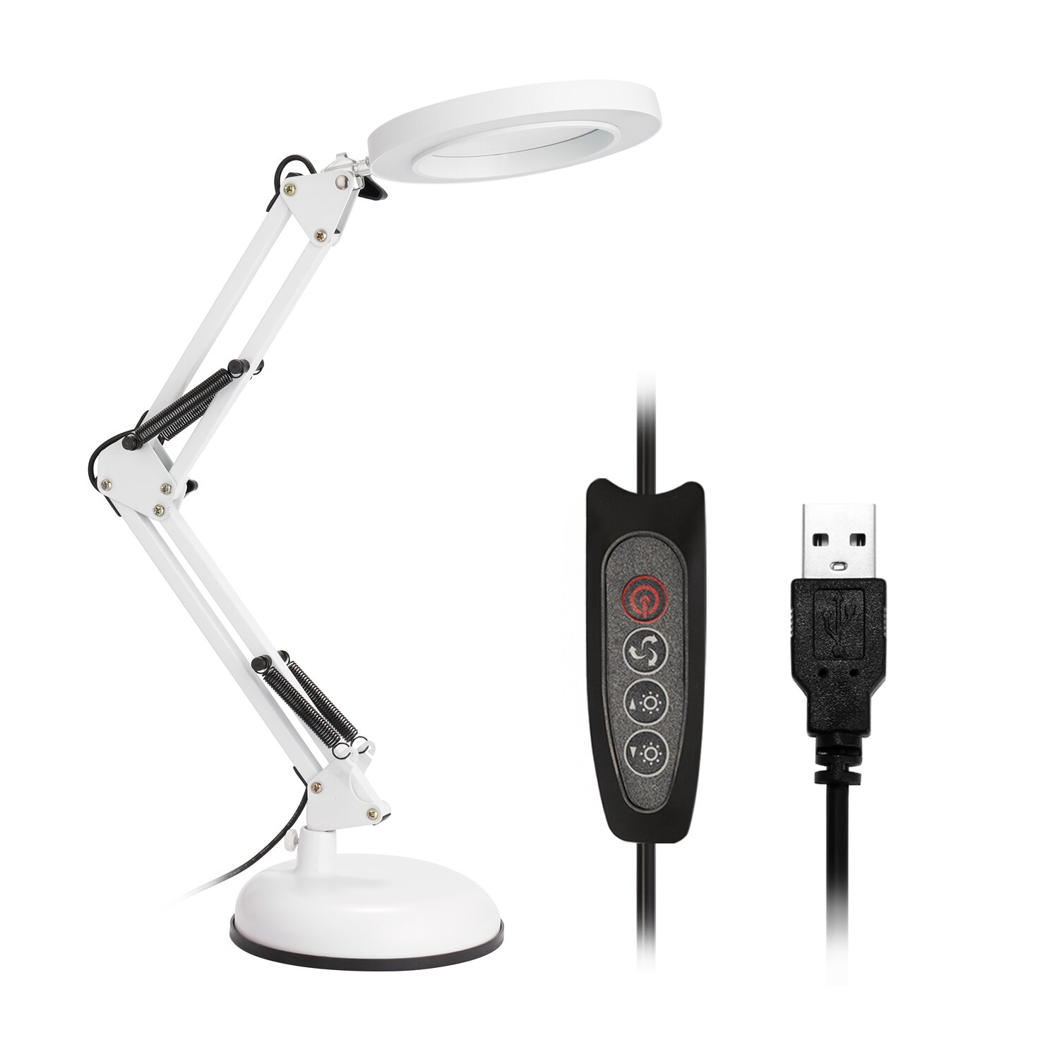 5x forstørrelsesglas bordlampe forstørrelsesglas led lys læselampe med tre dæmpningstilstande usb strømforsyning kan foldes sammen: Hvid base