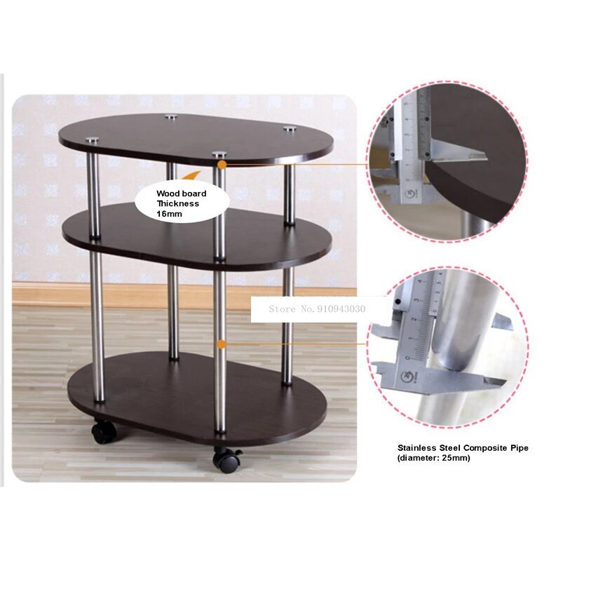3 Layer Modern Movable Oval Shape Tea Table With Wheel Living Room Bedroom Sofa Side Corner Low Table With Storage Space