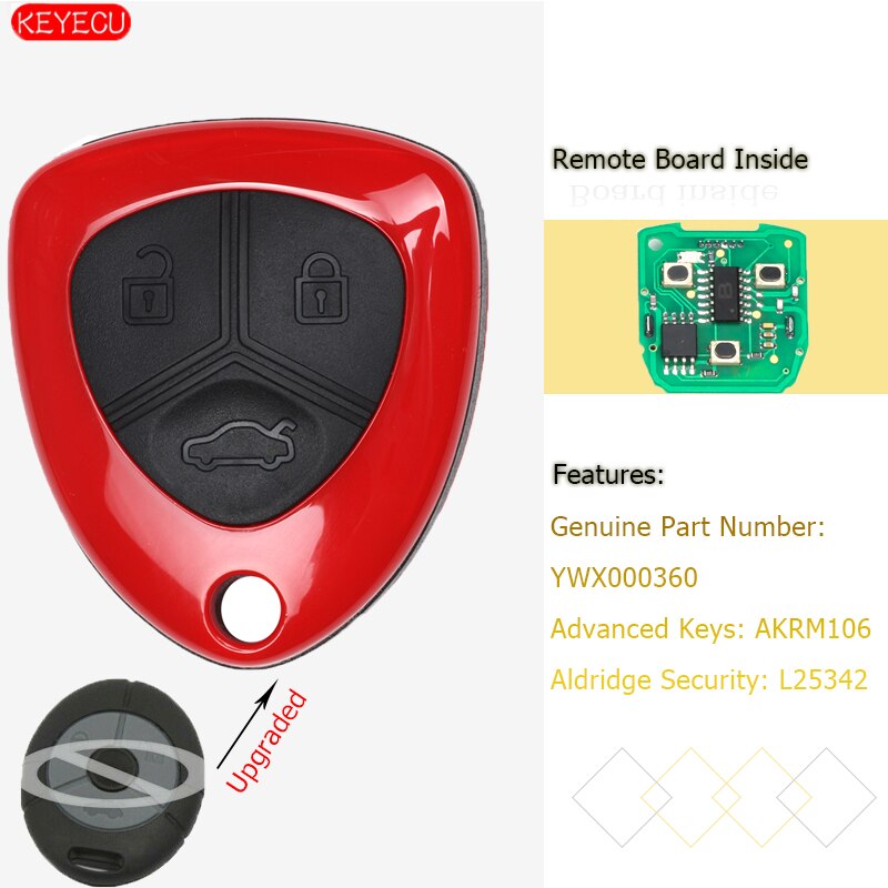 KEYECU 3B 433MHz Upgraded Remote Key Fob for Rover 25 45 Streetwise MG TF ZR ZS -YWX000360