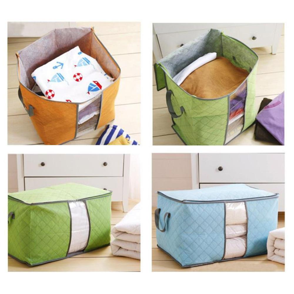 60X42X36Cm Bamboe Houtskool Kleding Beddengoed Dekbed Rits Kussens Non Woven Opbergtas Organizer Voor Kussen quilt Deken