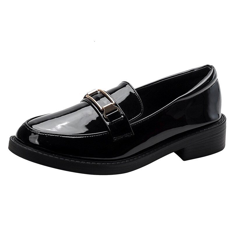 Chaussures coréennes automne chaussures femme bouche peu profonde Oxfords femmes en cuir verni ballerines mocassins avec fourrure Style britannique Rou