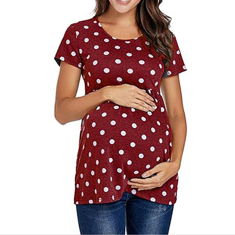 Frauen Kleidung Schwangerschaft Top Mutterschaft Shirts Kurzarm Polka Dot Crew Neck Comformation Nette Mutterschaft Tops: B / M