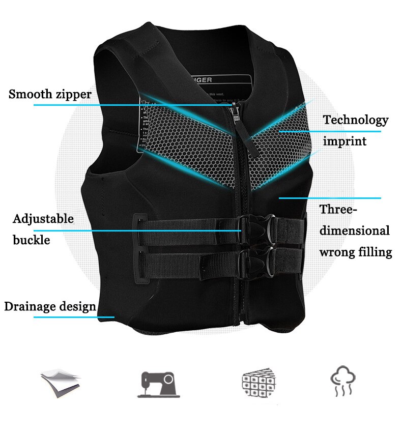 Profesjonalne męskie życie jacaket kobiety kamizelka ratunkowa kayka wędkarstwo surf woda morska sport L-XXXXL 50-110KG kauczuk polibutadien EPE pianka: Black / XXL(80-90kg)