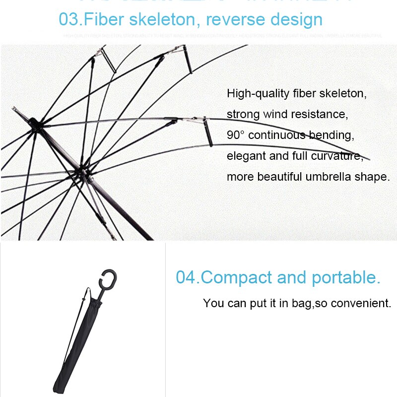 Windproof Reverse Folding Umbrellas Double Layer Inverted Umbrella C Handle Stand Rainy And Sunny Women Men
