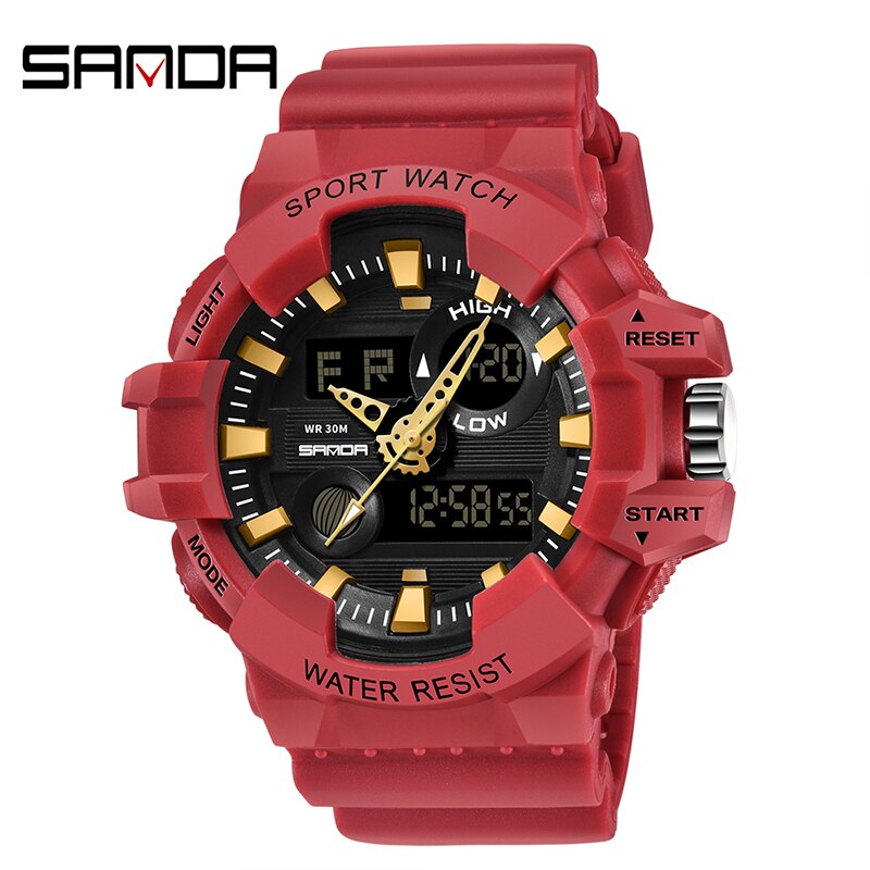 Sanda heren elektronisch horloge waterdicht lichtgevend sporthorloge heren elektronisch digitaal horloge relogio digital montre homme: Rood