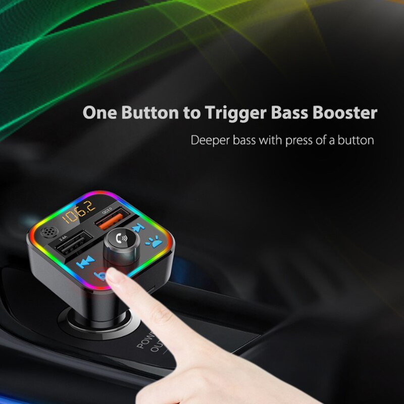 VR robot Bluetooth Car FM Transmitter Bass Stereo MP3 Player LED Backlit Wireless Handsfree Car Kit with QC 3.0 Fast Charging