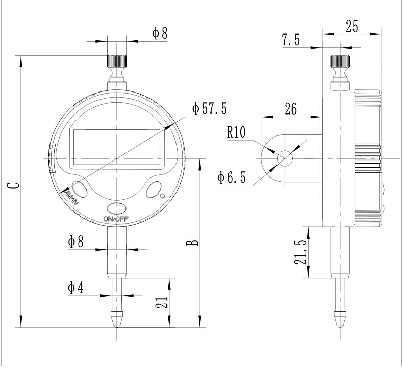 12.7mm Digital indicator with MAX / MIN value function dial indicator with peek hold facility Guanglu