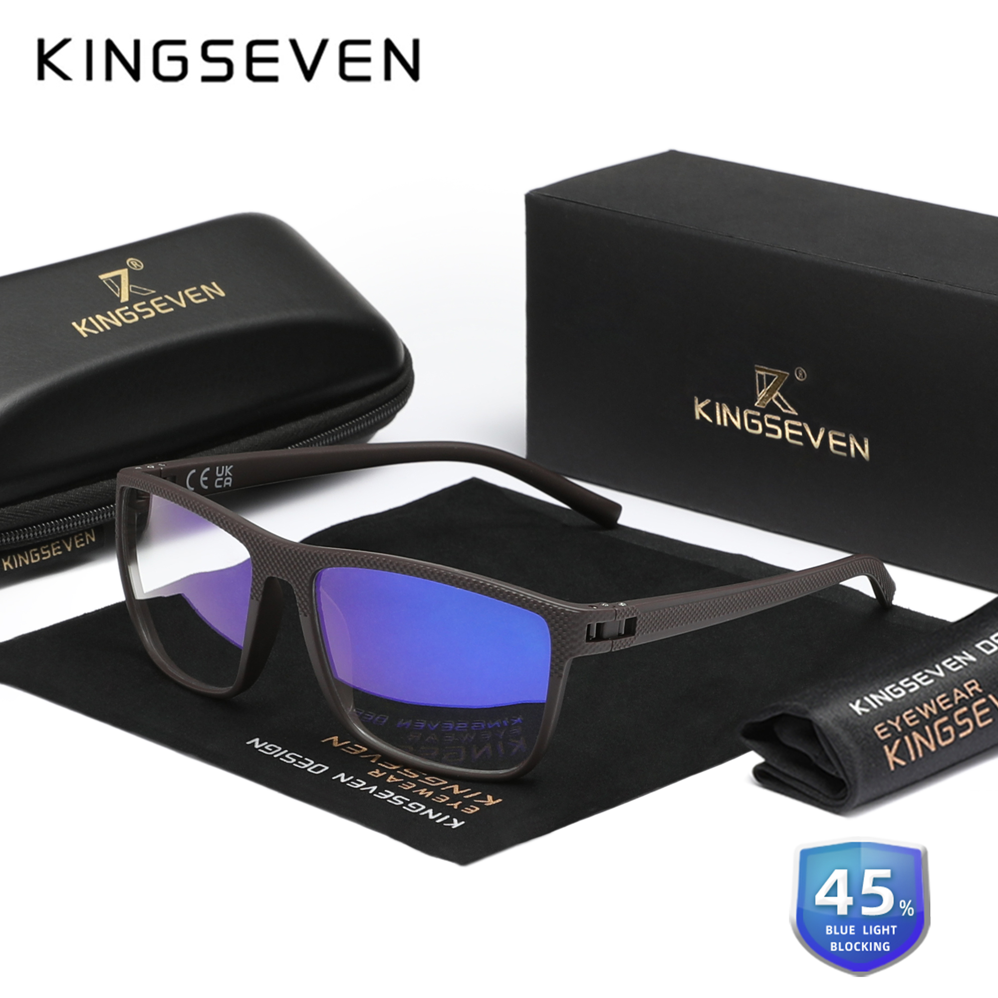 KINGSEVEN-Lunettes anti-rayons bleus pour hommes et femmes, verres transparents, lunettes décoratives bloquant la lumière bleue pour ordinateur, , 99%: Clair
