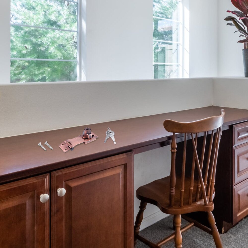 1 Set Keyed Hasp Lock Zinc Alloy 3 Inch Locking Hasp Shackle Latch Keyed Hasp Lock for Drawer Door Box Cabinet