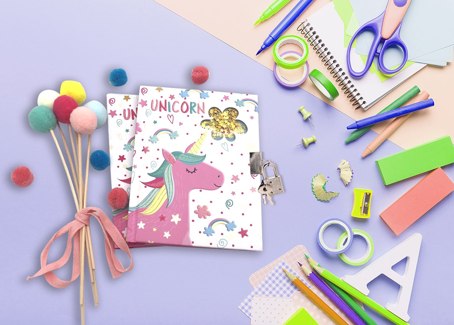 Diary with Lock and Keys for Girls, Unicorn Shakable Sequin Notebook Secret Dream Journal - Hardcover, Double-Sided,160 Pages