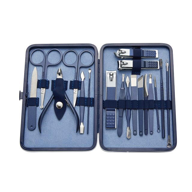 Juego de tijeras de pedicura, cortador de uñas de acero inoxidable, hebilla de cuero plegable, gancho de águila, juego de herramientas de cortaúñas, 7-15 piezas: 18PCS