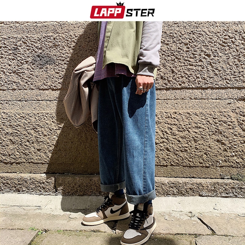 Lappster mænd baggy oversize jeans bukser denim herre hip hop harem bukser vintage casual kvinder denim bukser lige bukser