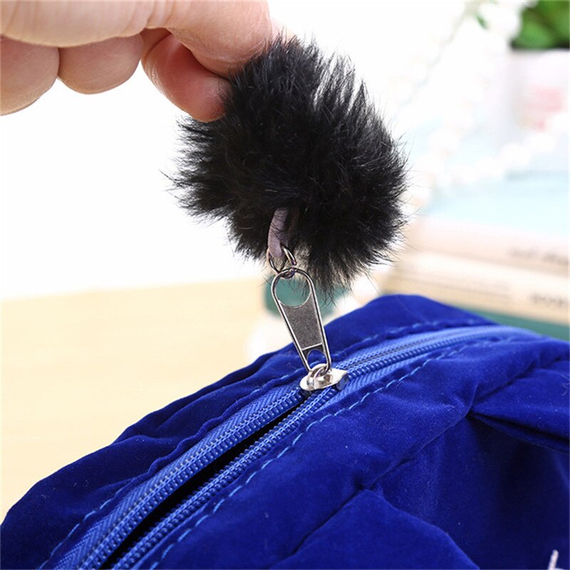 Grote capaciteit katten fluwelen etui portemonnee school kantoorbenodigdheden schrijfwaren pen etui portemonnee vrouw cosmetische make-up handtas