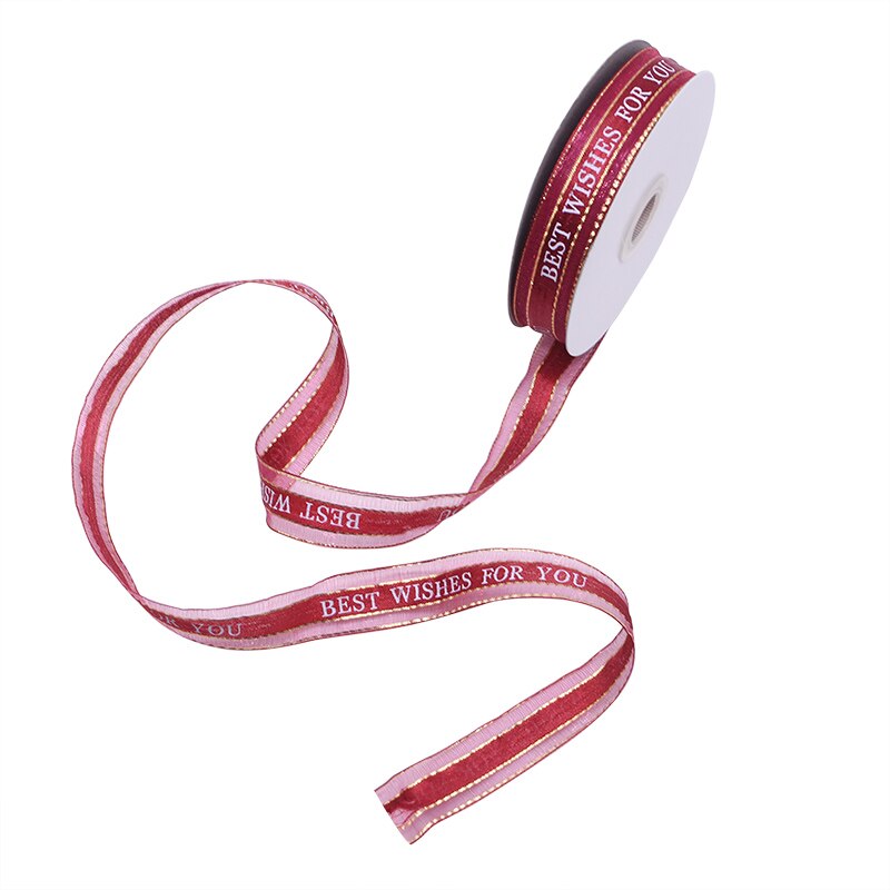 25mm 5m beste wensen voor jou organza lint voor bruiloft kerstfeest decoraties diy strik knutsel linten kaart inpakken: Rood