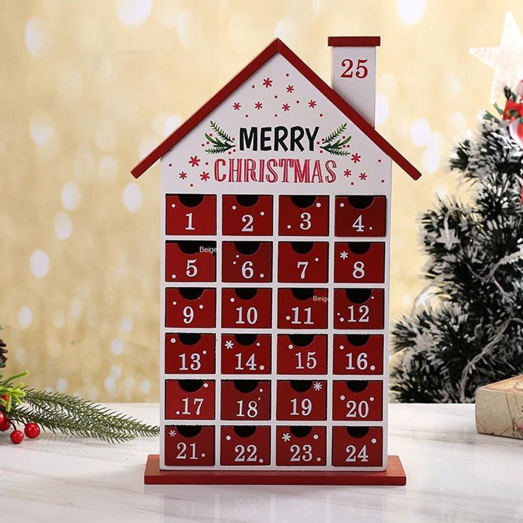 Wooden DIY Christmas House Advent Calendar Red house Merry Christmas calendars Year Decor