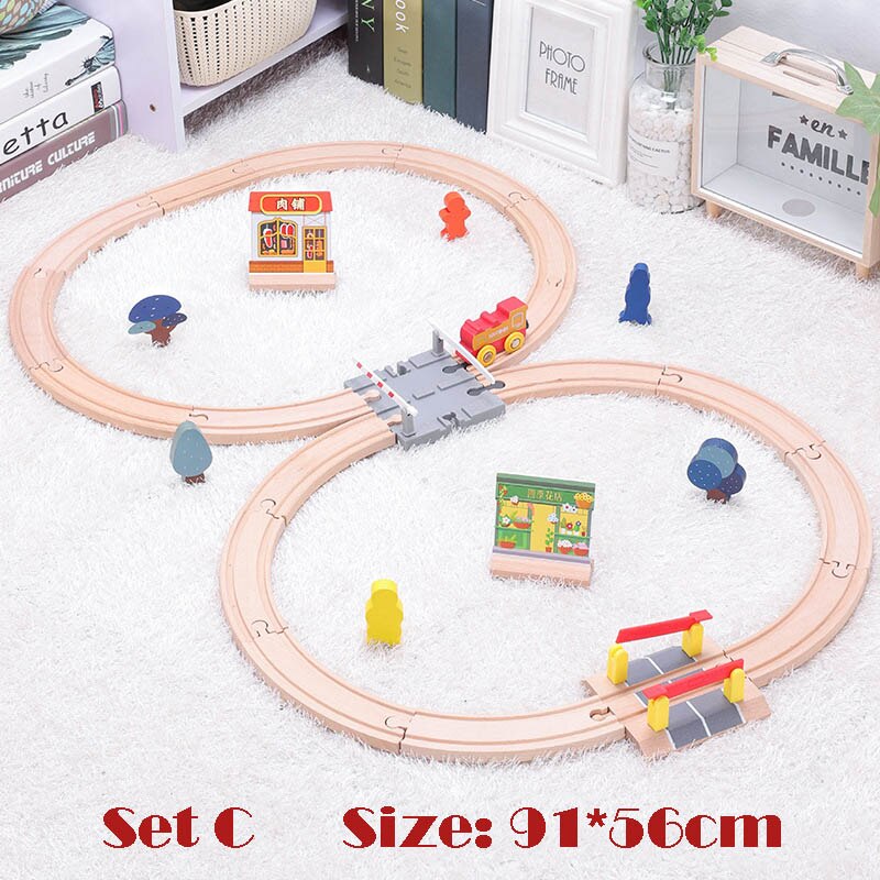 1Set Beech Wood Railway Vehicle Toys Accessories Wooden Track Assembled Educational Toys Fit All Wood Track Biro Toys for Kids: SET C