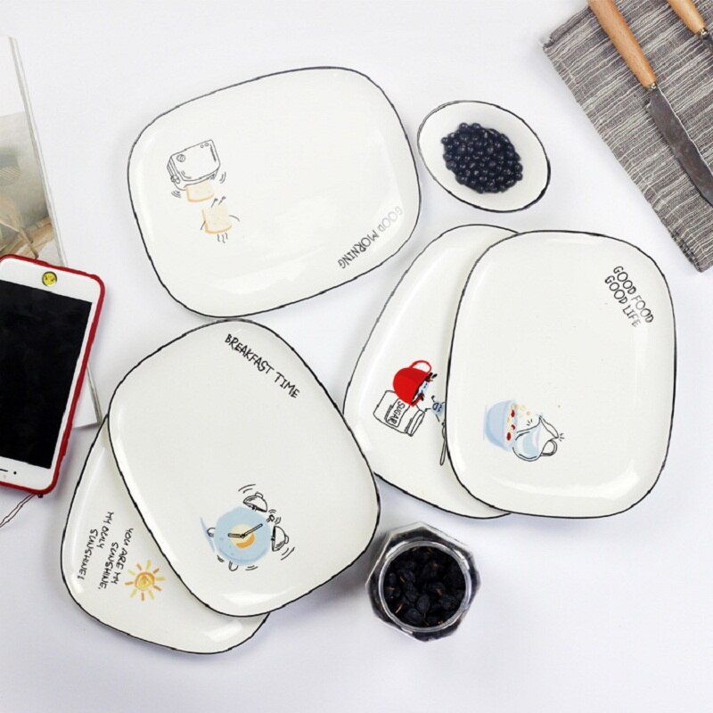 Rectangular Ceramic Dish tableware Fruit Salad Cake Dessert Plate Cartoon Breakfast Plates Kitchen Decoration Dinnerware
