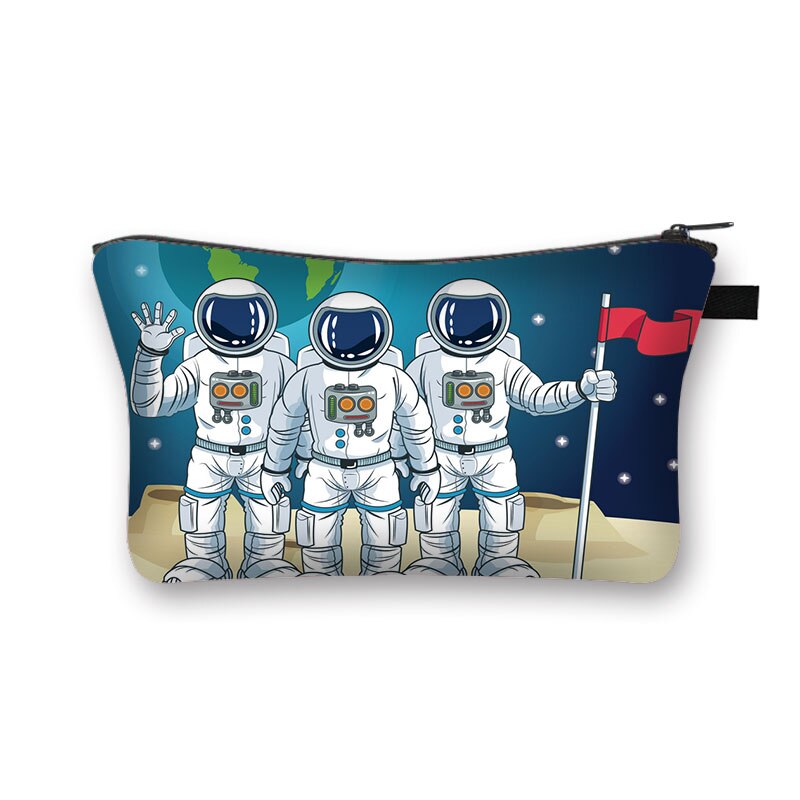 Astronauta/Spaceship kosmetyczka gwiaździsta noc Galaxy chłopcy dziewczęta kosmetyczki szminka etui damskie przenośne Mini portfel